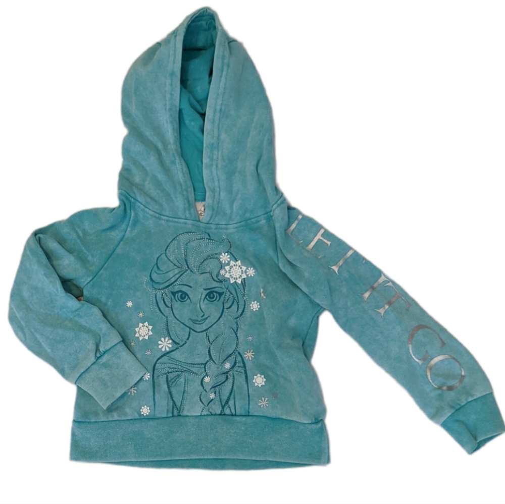 Disney Frozen girls hoodie size 3 turquoise sweatshirt with silver accents Elsa